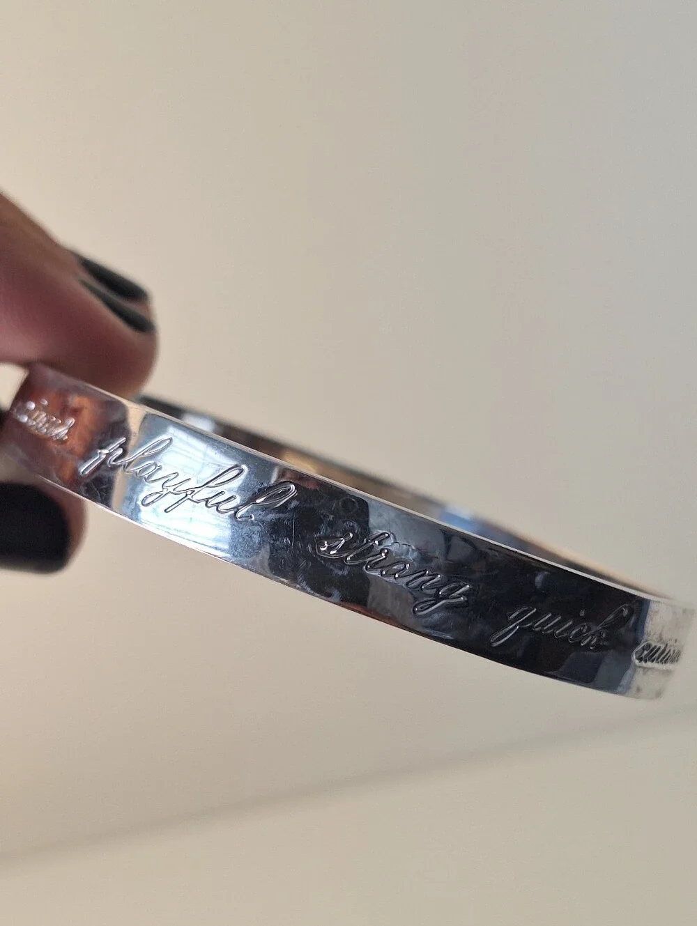 Silver Script Engraved Bangle Bracelet